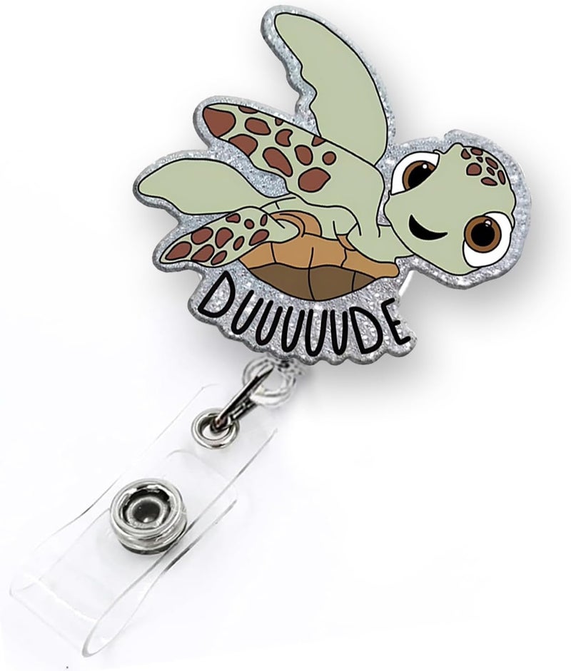 LEBEIGHT Funny Sea Turtle Badge Reel, Ocean Animal Retractable Badge Reel for Nurse Nursing Student RN CNA LPN Medical Worker & Teacher, Cute Pediatric Nurse Gifts, Dude Turtle Badge Holder with Alligator Clip - Image 1
